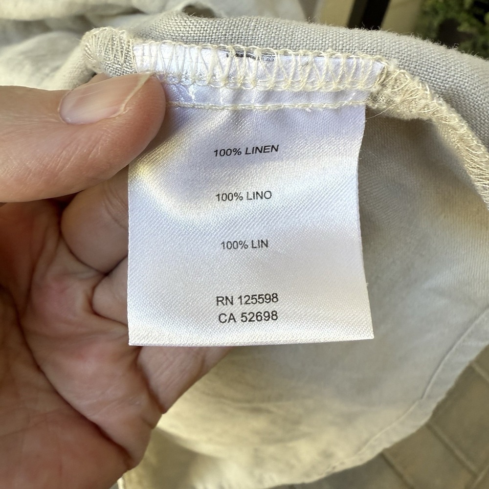 Womens 100% Linen Tan Roll Tab Sleeves, Zip Pockets, Lagenlook Blouse Top Large - Picture 6 of 7